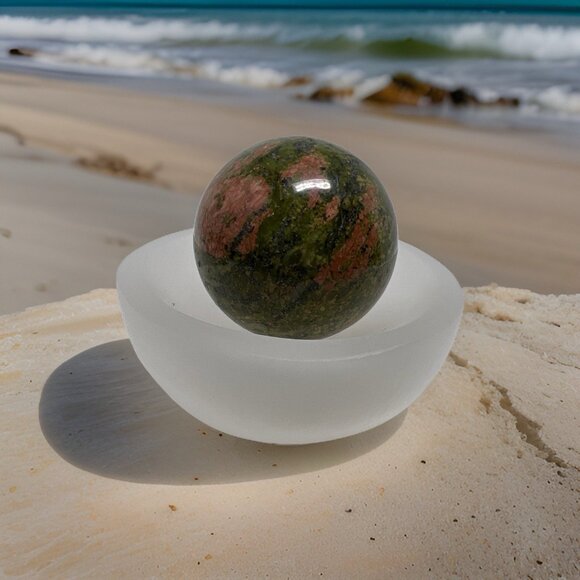 Unikite Sphere Carving Natural Stone Healing Crystal Orange Green 40mm - Picture 8 of 9